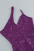 Isla Purple Sequin Asymmetrical High Slit Maxi Dress Avalabel