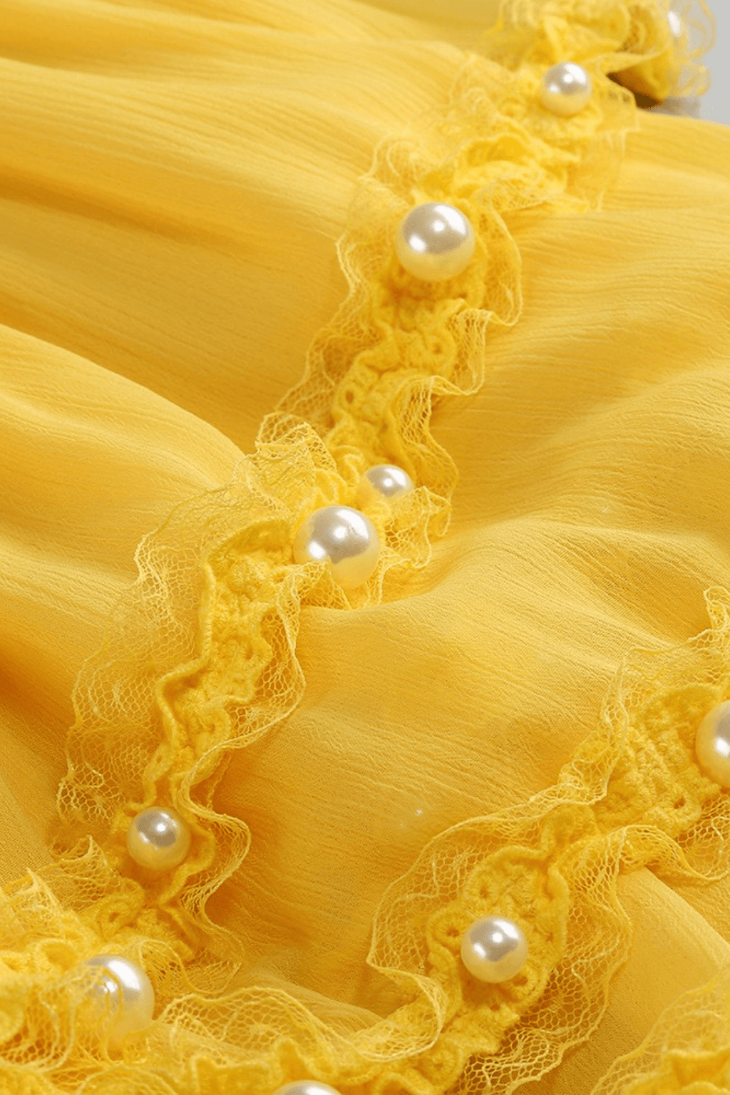 Janis Yellow Strapless Pearl Trim Ruffle Dress Avalabel
