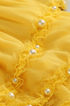 Janis Yellow Strapless Pearl Trim Ruffle Dress Avalabel