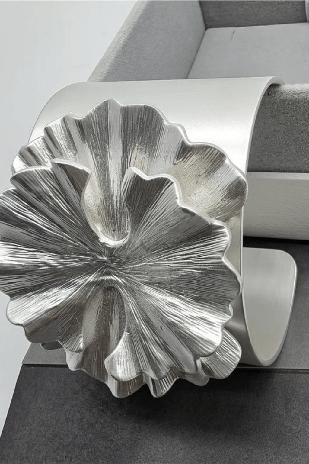 Silver 3D Floral Wide Open Cuff Bracelet Avalabel