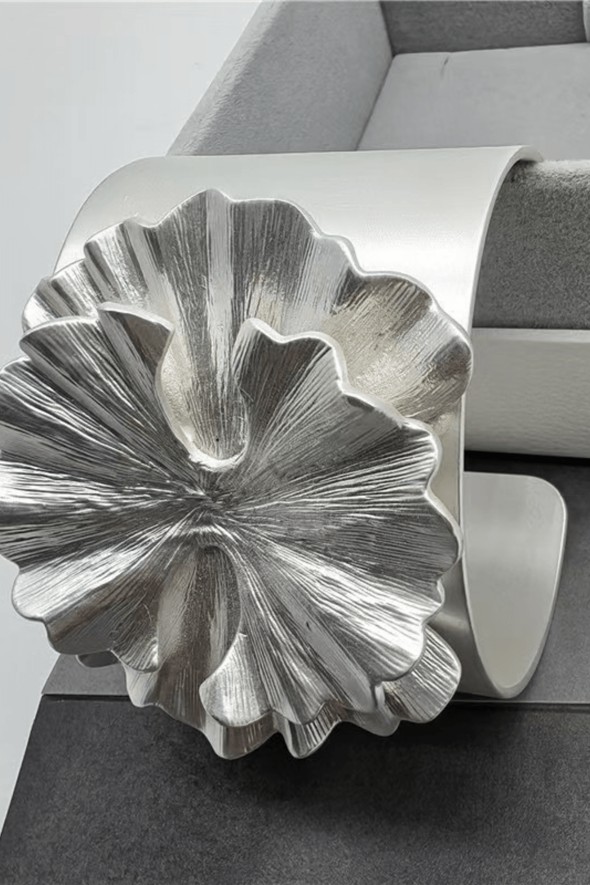 Silver 3D Floral Wide Open Cuff Bracelet Avalabel