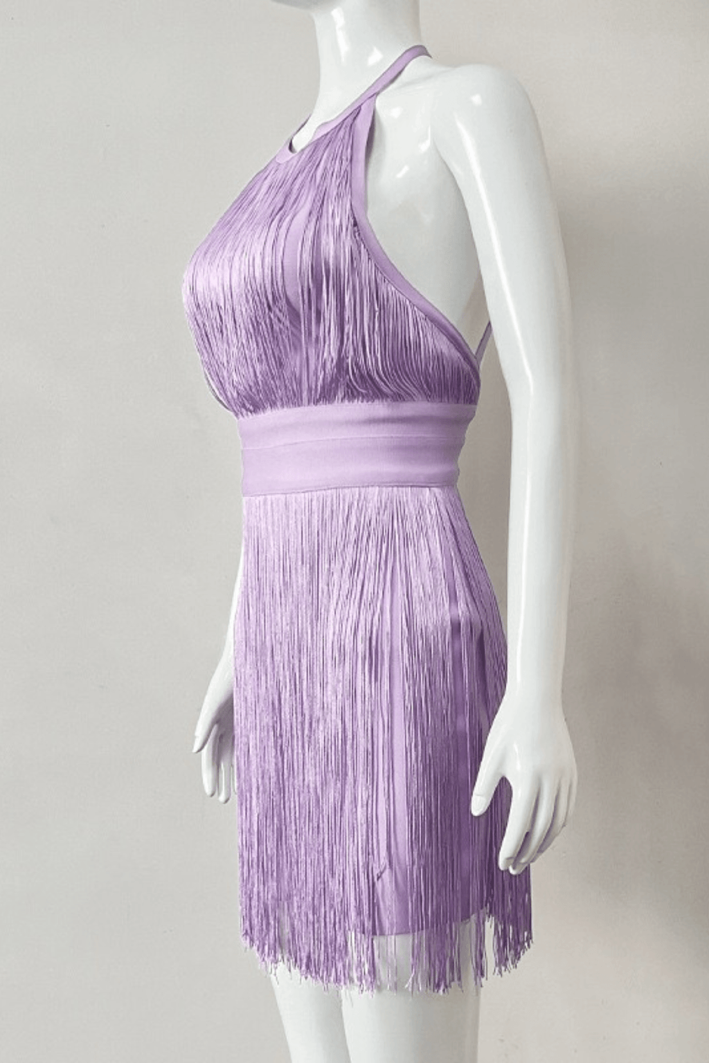 Hikari Purple Halter Fringe Mini Dress Avalabel