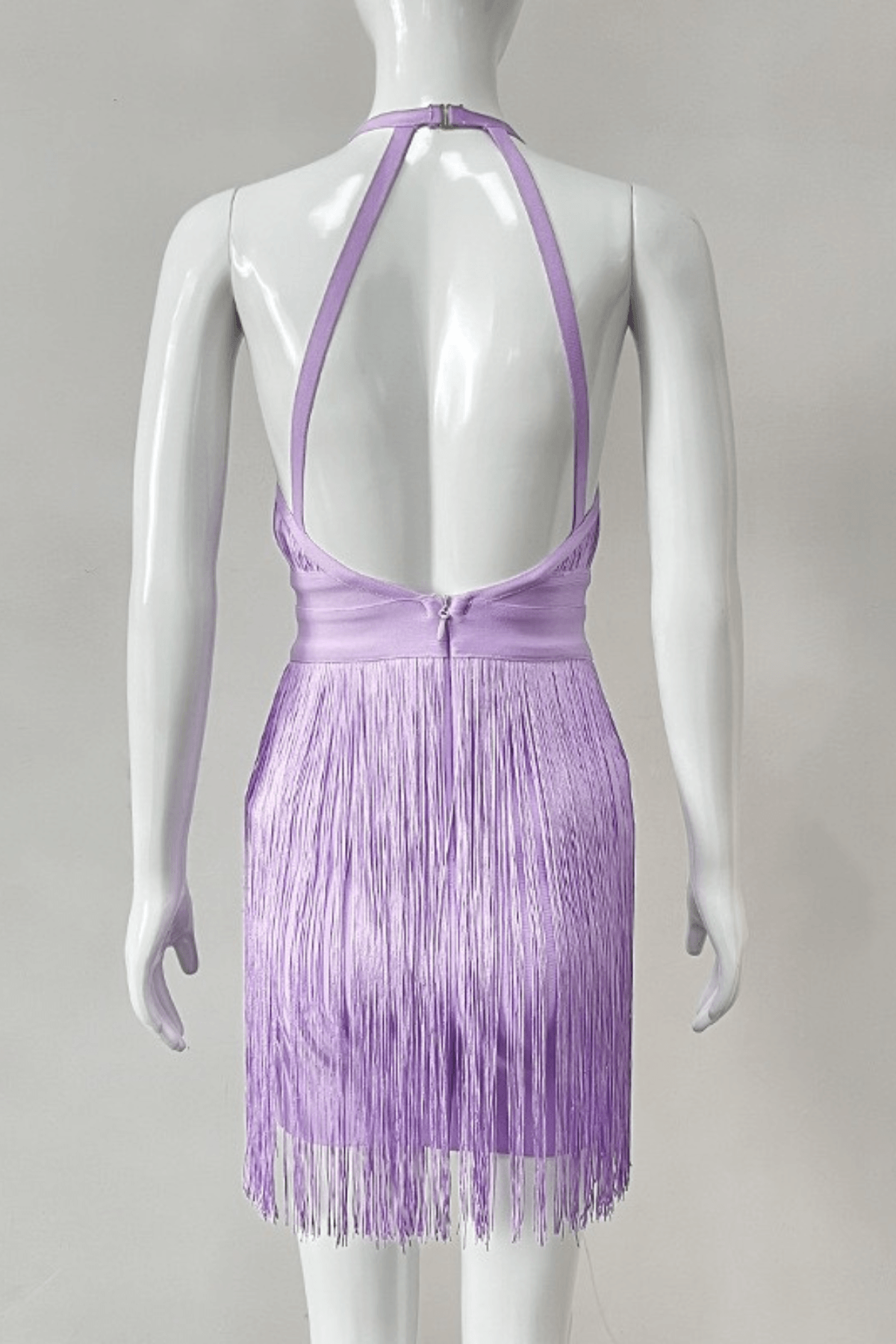 Hikari Purple Halter Fringe Mini Dress Avalabel