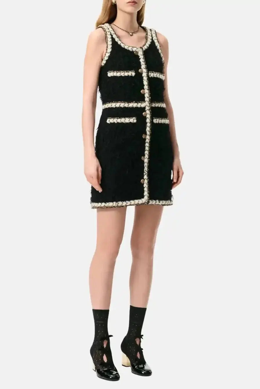 Wool Tweed sleeveless Short Dress in black Avalabel