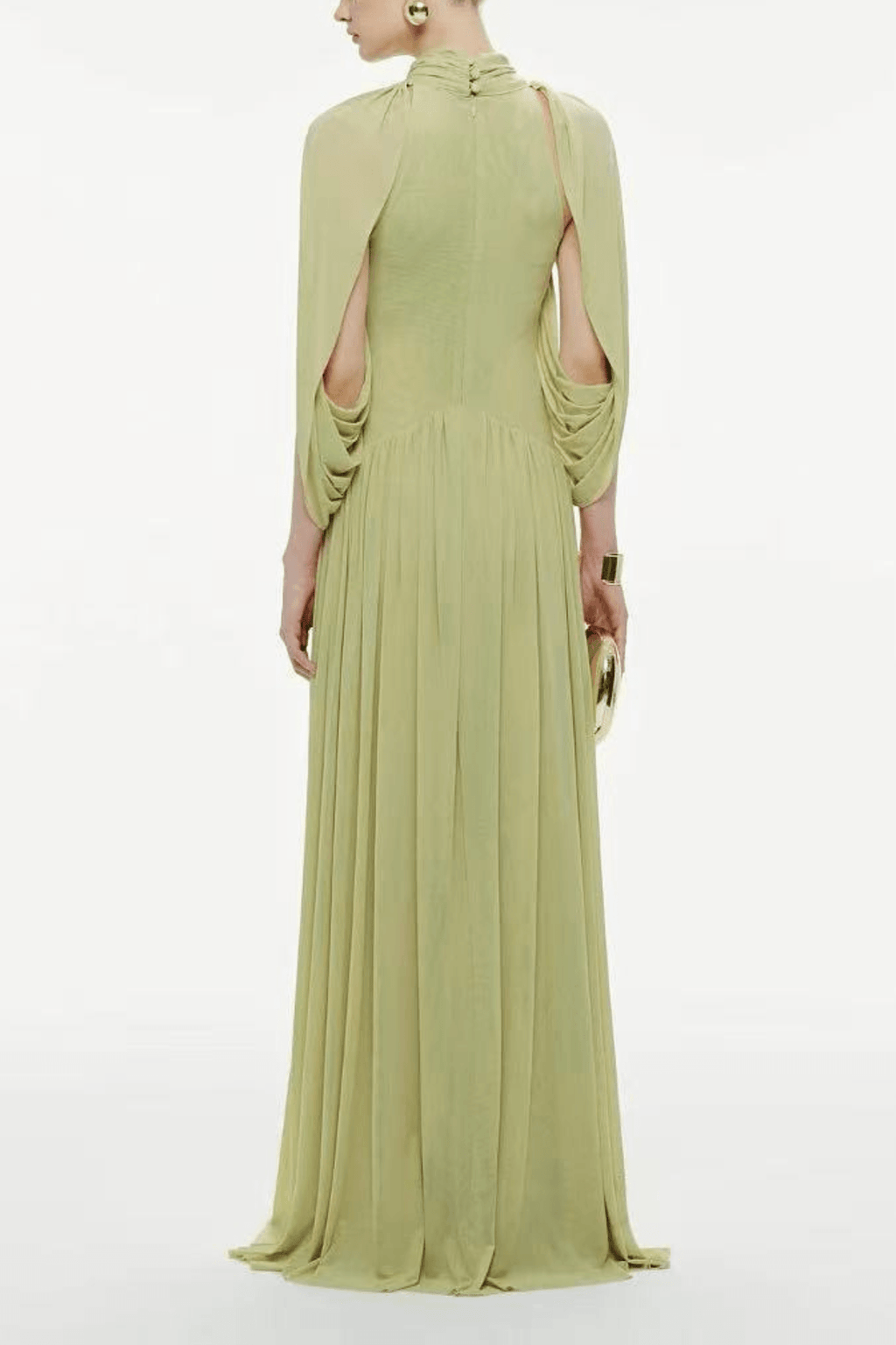 Alice Green Cape Sleeve Pleated Maxi Dress Avalabel