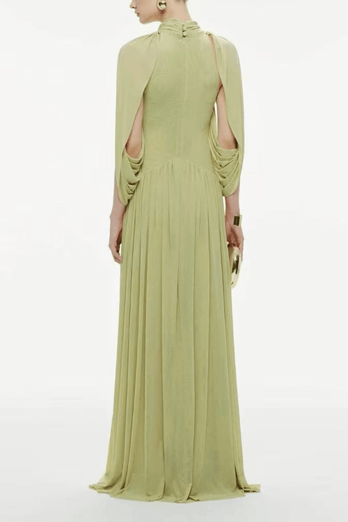 Alice Green Cape Sleeve Pleated Maxi Dress Avalabel