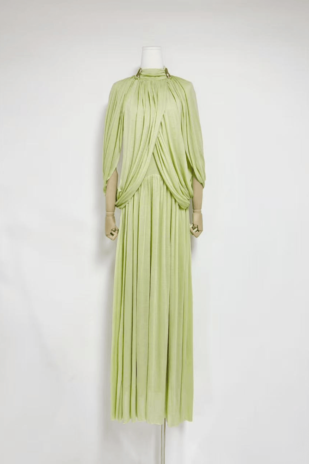 Alice Green Cape Sleeve Pleated Maxi Dress Avalabel