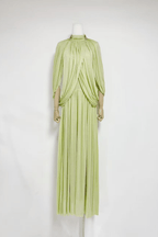 Alice Green Cape Sleeve Pleated Maxi Dress Avalabel