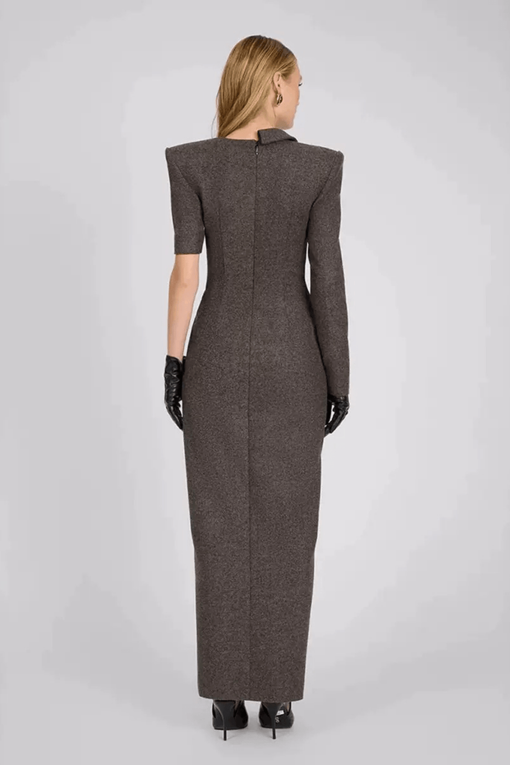 Joyce Gray Lace Detail Long Sleeve Slit Maxi Dress Avalabel