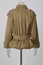Brett Khaki High Collar Belted Peplum Jacket Avalabel