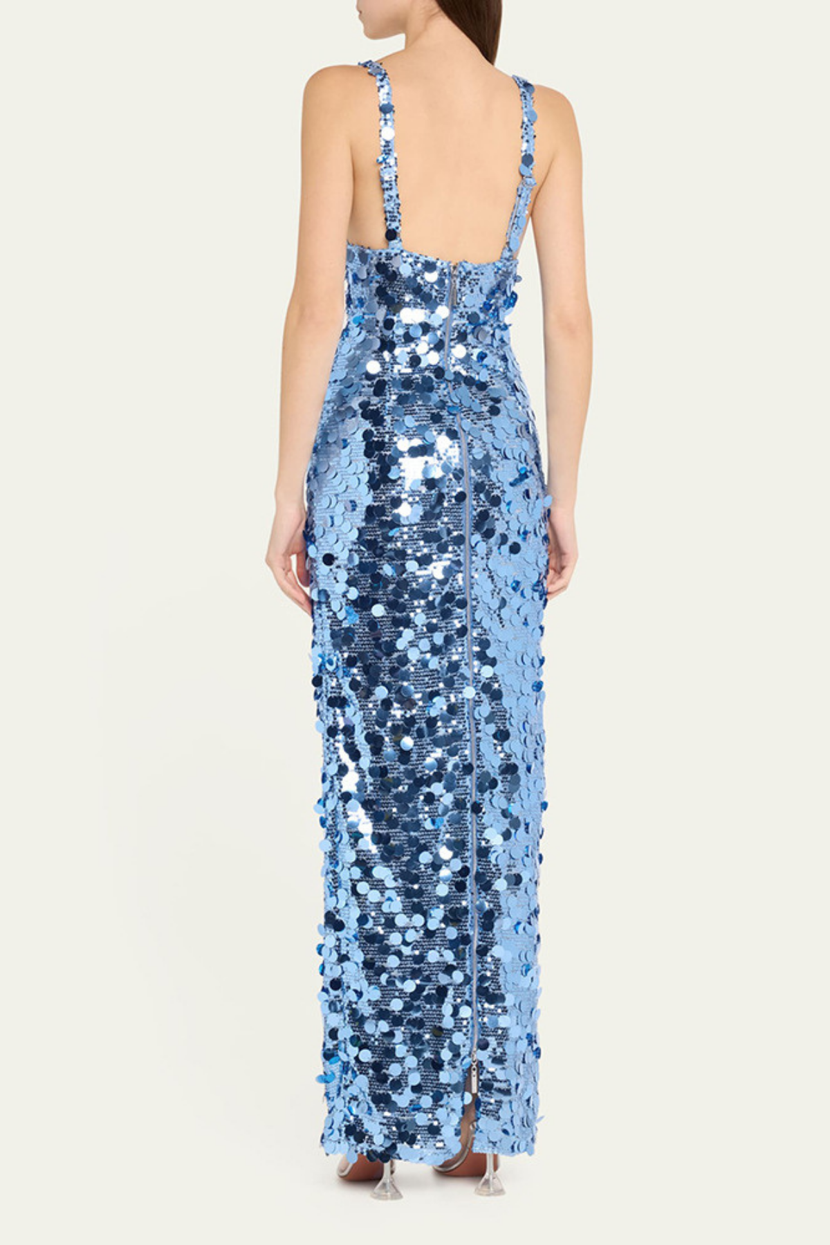 Zoey Blue Sequin V-Neck Spaghetti Strap Maxi Dress Avalabel