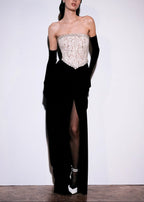 sharon Lace Beaded embellished Strapless Maxi Dress in black Avalabel