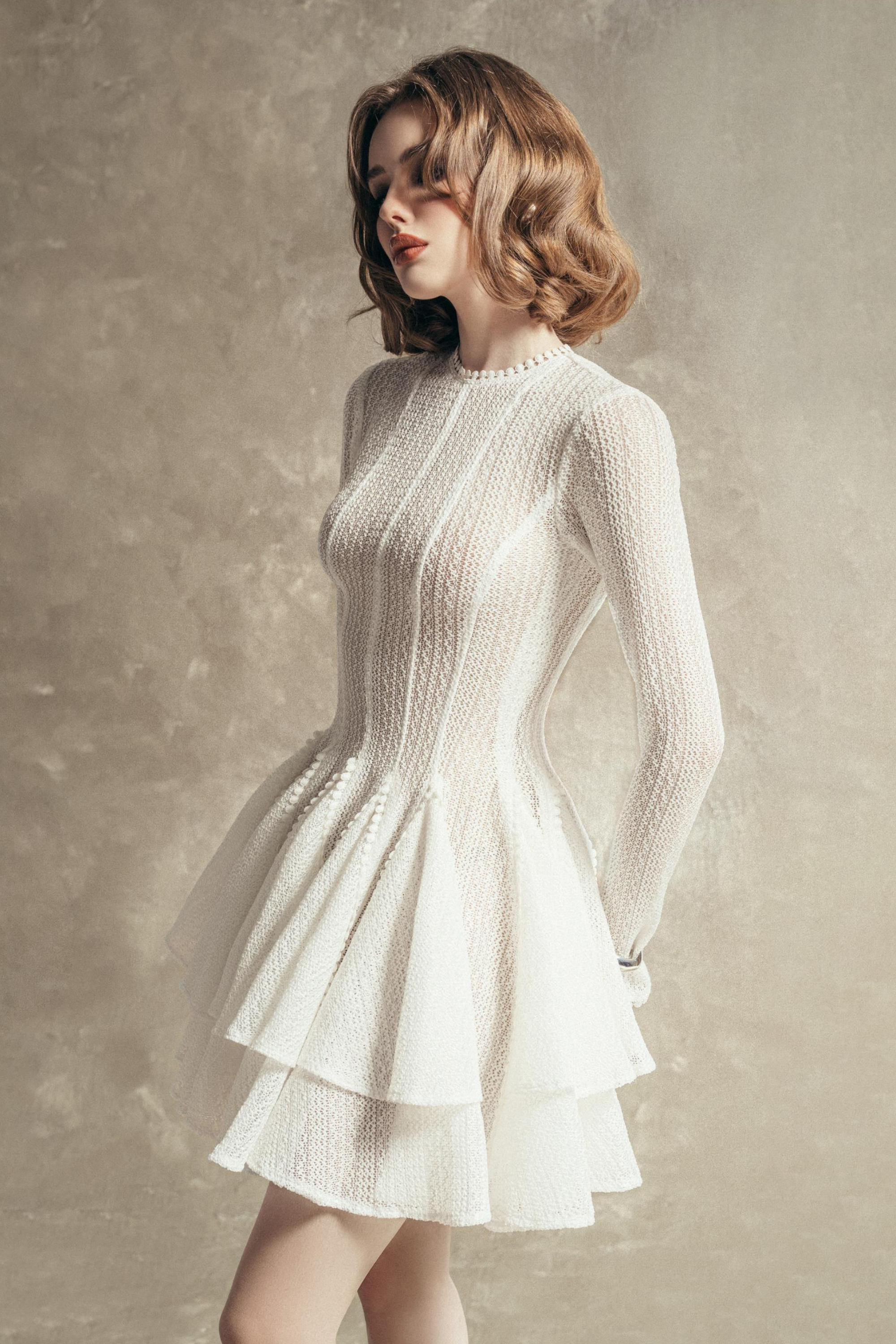 GIANA Long Sleeve Crochet Mini Dress Avalabel