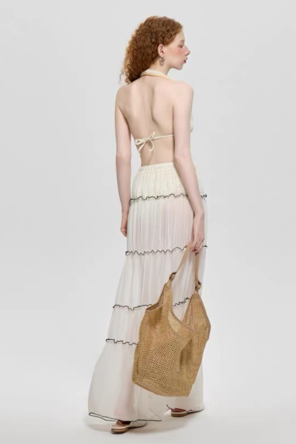 Clara White Halter Ruched Two Piece Layered Swimwear Avalabel