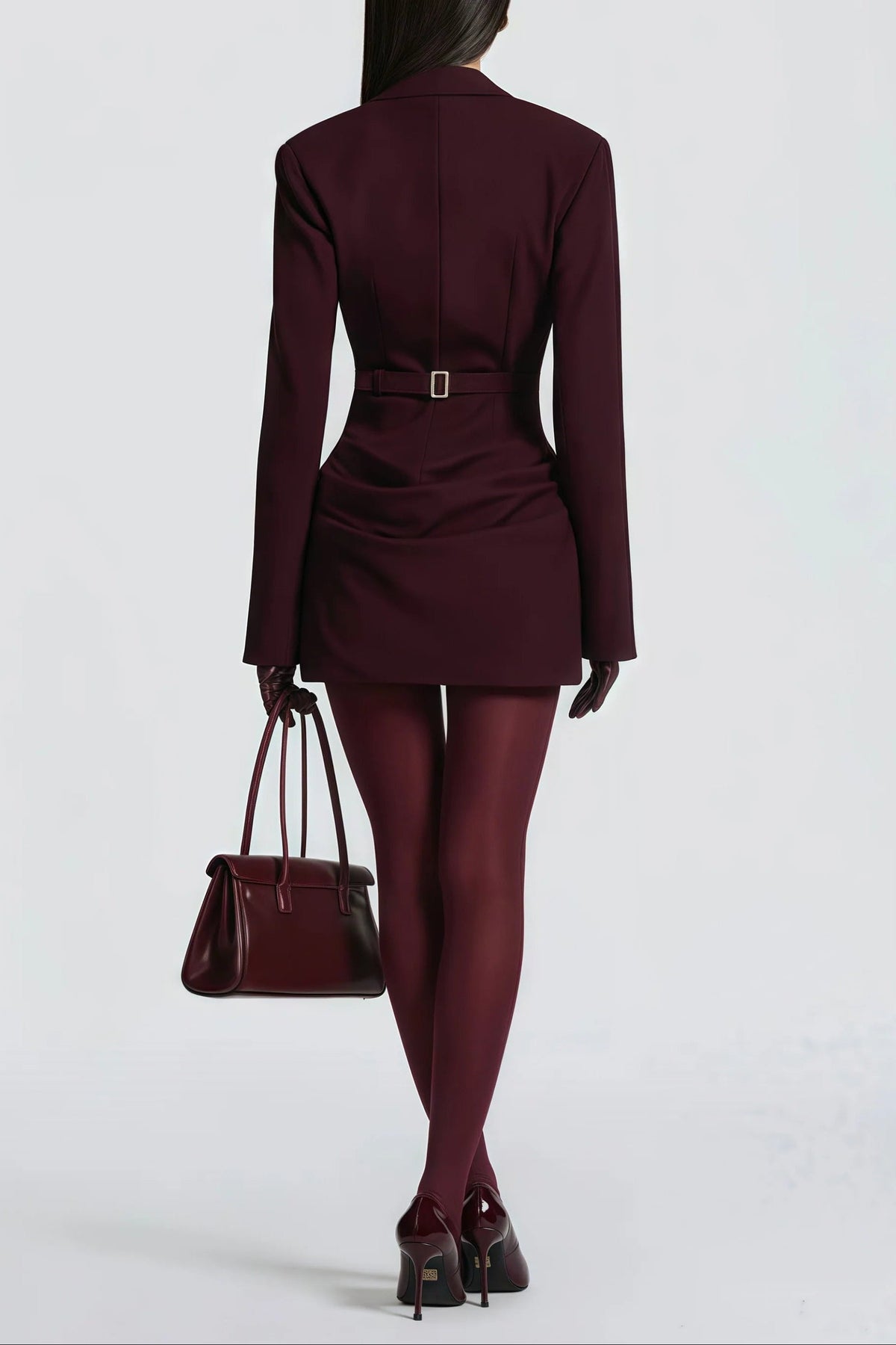 amelia v-neck ruched Blazer Mini Dress in Wine Red Avalabel