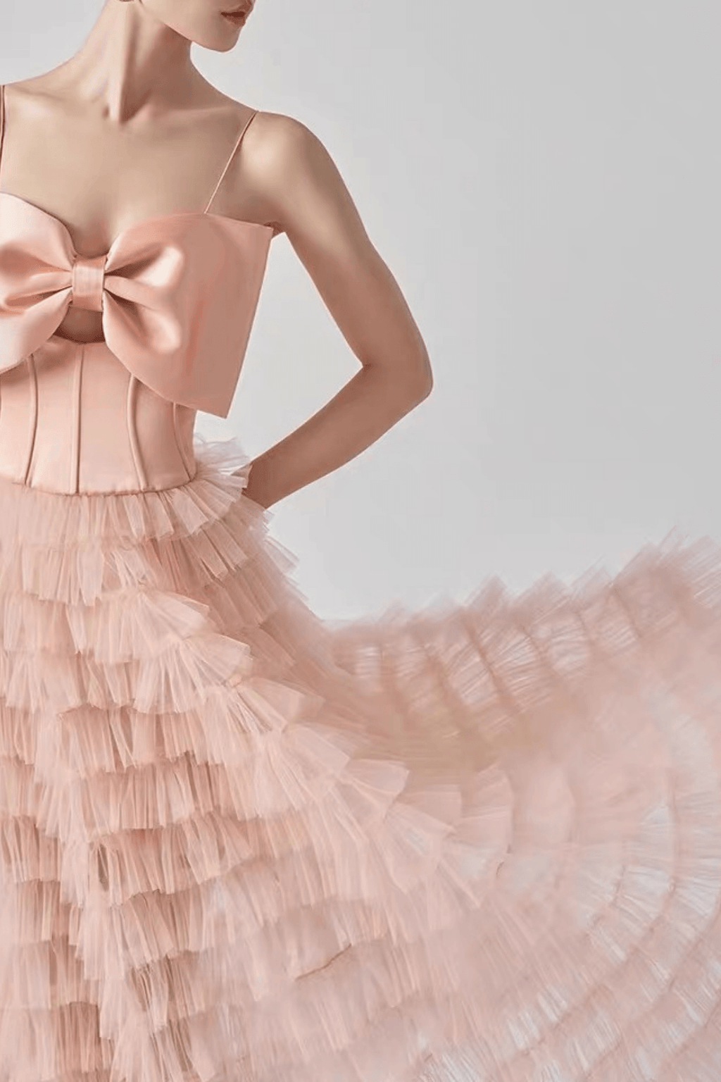 Riva Pink Bow Corset Tiered Tulle Midi Dress Avalabel