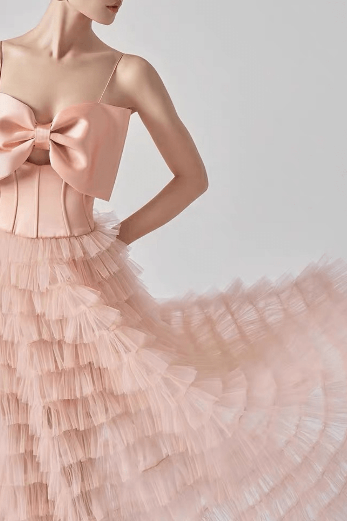 Riva Pink Bow Corset Tiered Tulle Midi Dress Avalabel