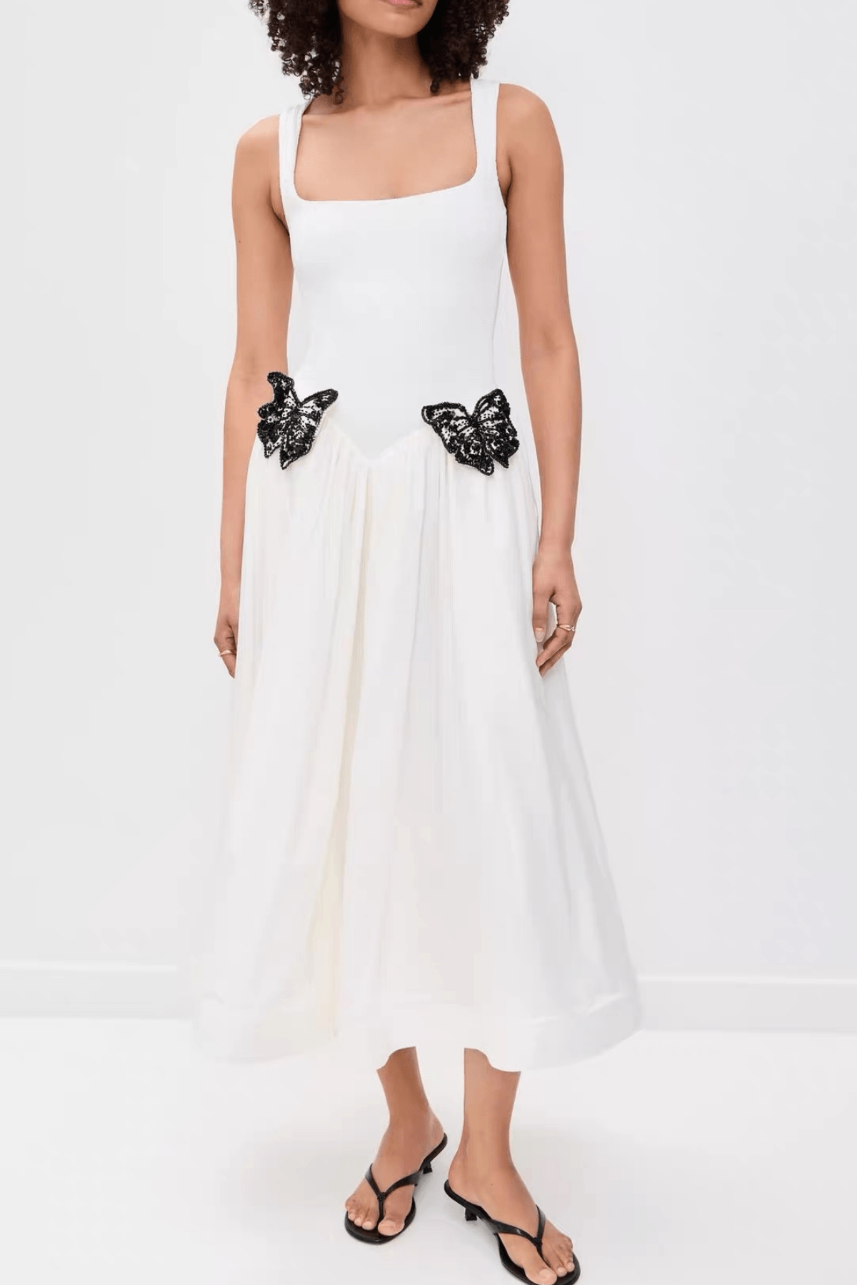 Helen White Beaded Butterfly Midi Dress Avalabel