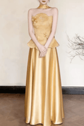 Sally Gold Floral Satin Halter Maxi Dress Avalabel