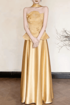 Sally Gold Floral Satin Halter Maxi Dress Avalabel