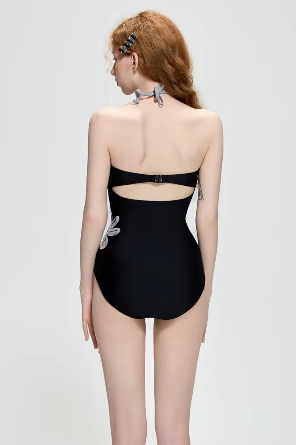 Gillis Black Grey Cutout Floral Halter One Piece Swimsuit Avalabel