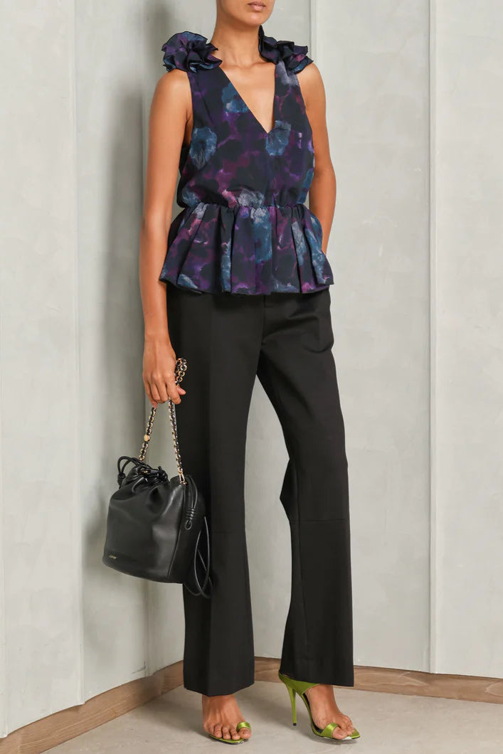 Floral Print Chiffon Ruffle Top Avalabel