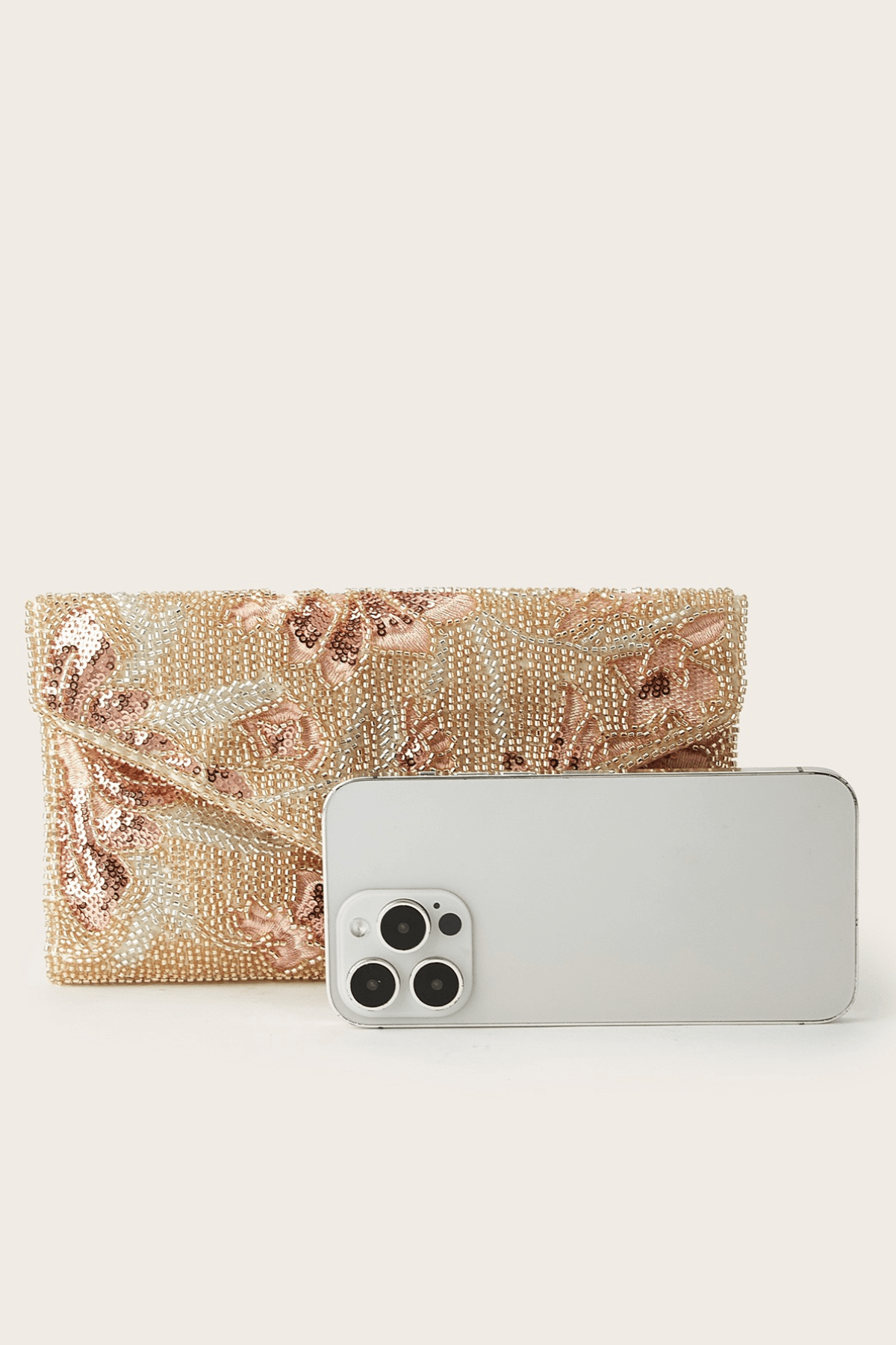Pink Floral Sequin Beaded Envelope Formal Clutch Avalabel