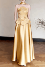 Sally Gold Floral Satin Halter Maxi Dress Avalabel