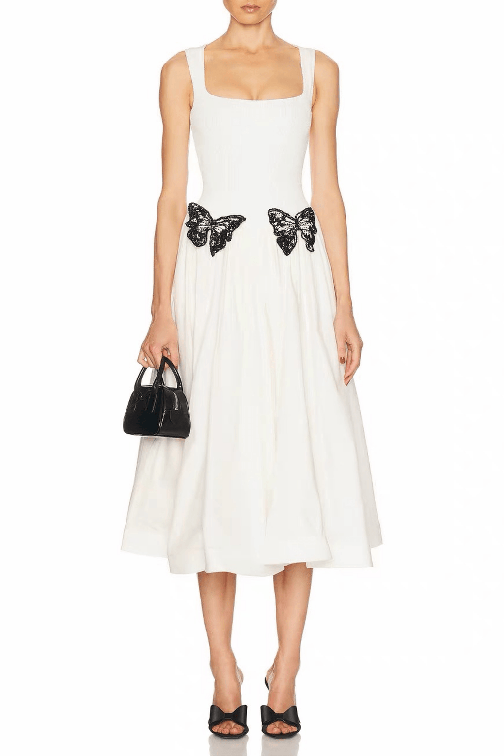 Helen White Beaded Butterfly Midi Dress Avalabel