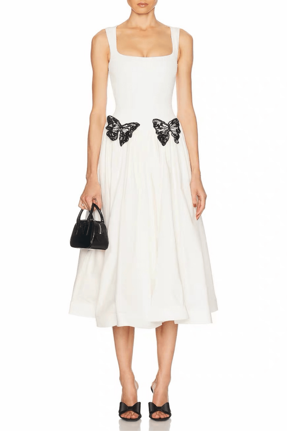 Helen White Beaded Butterfly Midi Dress Avalabel