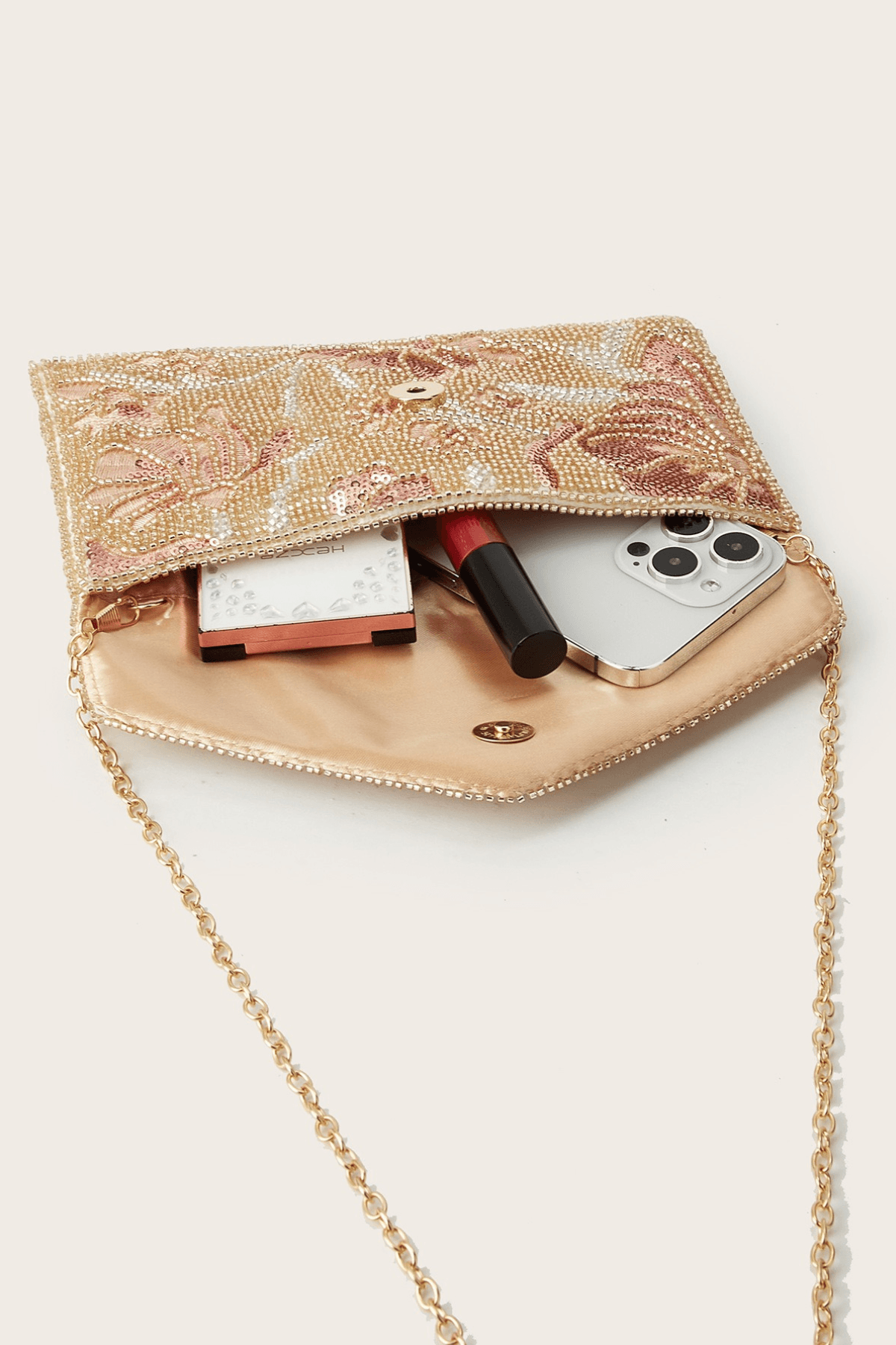 Pink Floral Sequin Beaded Envelope Formal Clutch Avalabel