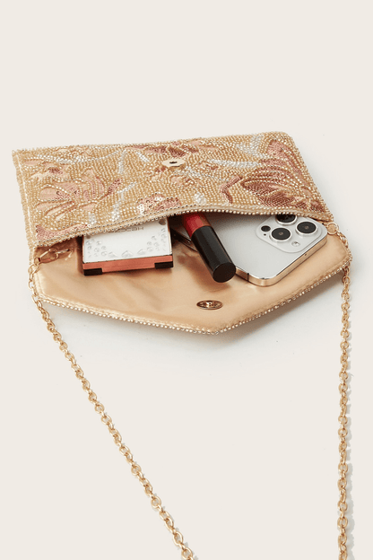 Pink Floral Sequin Beaded Envelope Formal Clutch Avalabel
