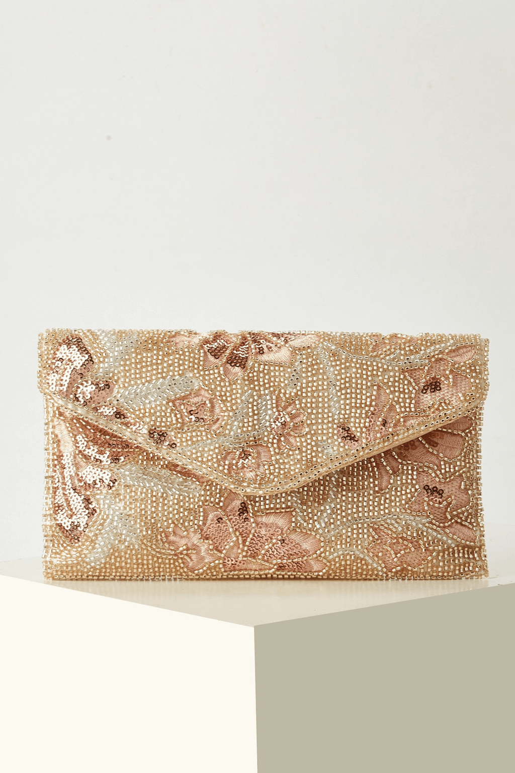Pink Floral Sequin Beaded Envelope Formal Clutch Avalabel