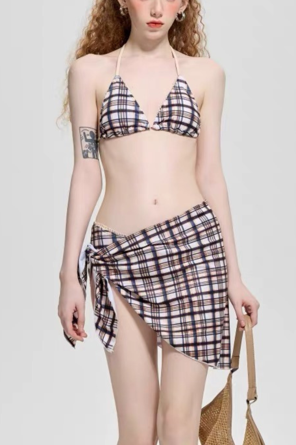 Lira Classic Plaid Side Tie Beach Three Piece Swimsuit Avalabel