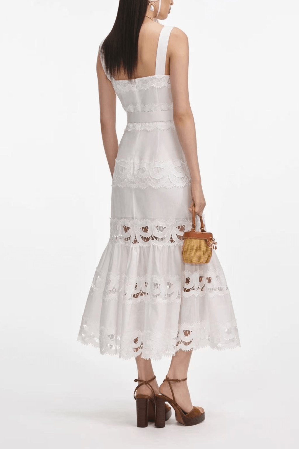 Lily White Lace Tiered Midi Dress Avalabel