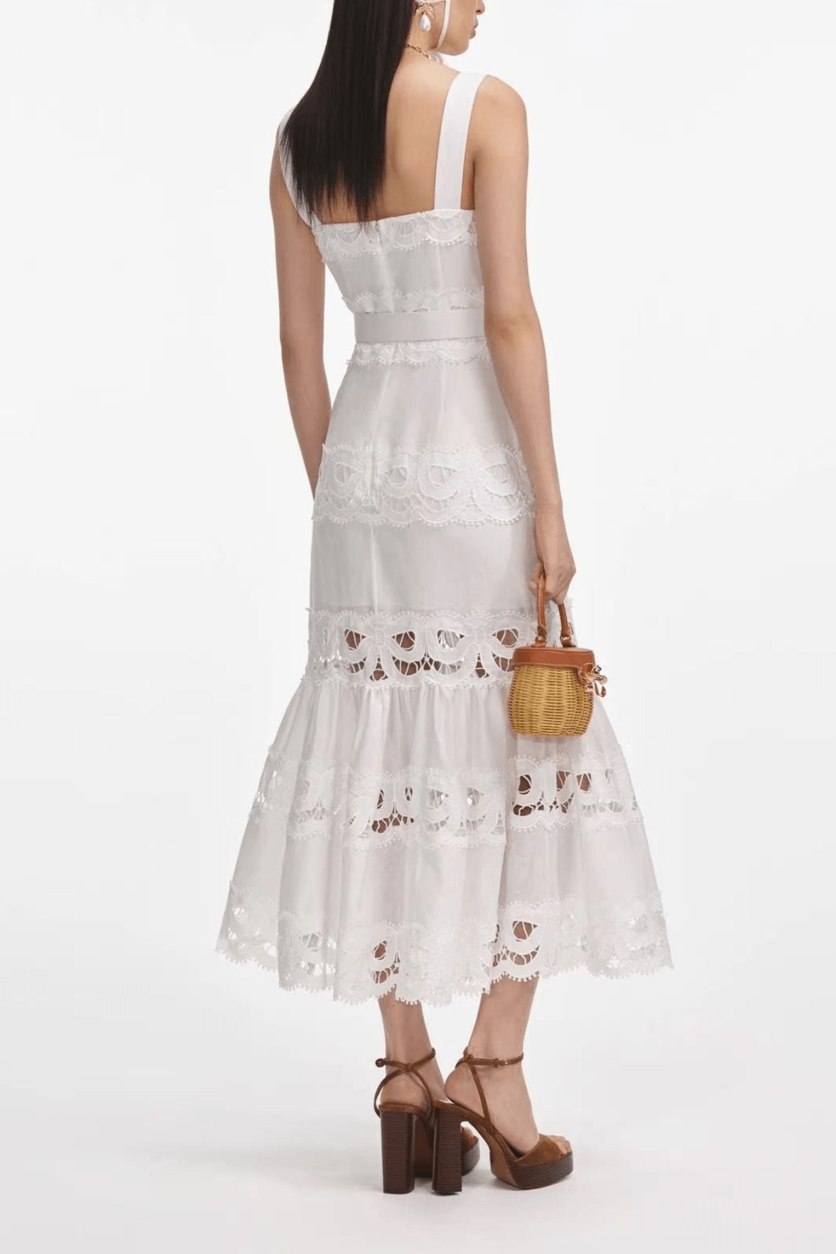 Lily White Lace Tiered Midi Dress Avalabel