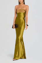 Alice Satin Strapless Beaded Mermaid Maxi Dress Avalabel