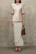 Sandra Color Block Fake Two‑Piece Wrap Midi Dress Avalabel