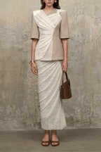 Sandra Color Block Fake Two‑Piece Wrap Midi Dress Avalabel