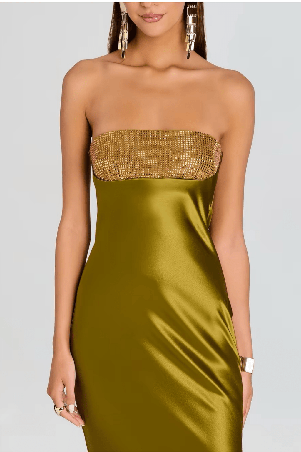 Alice Satin Strapless Beaded Mermaid Maxi Dress Avalabel