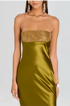 Alice Satin Strapless Beaded Mermaid Maxi Dress Avalabel
