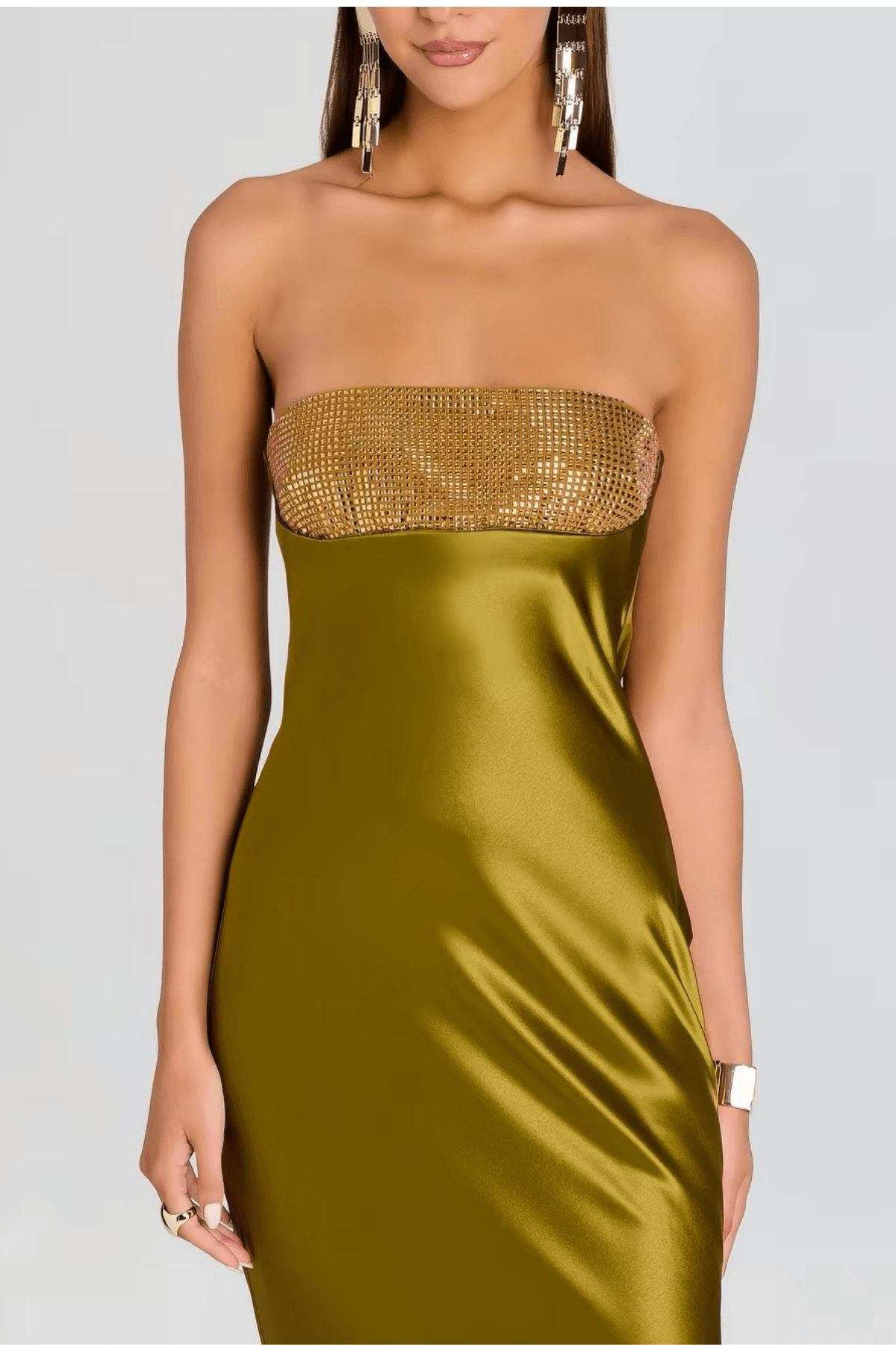 Alice Satin Strapless Beaded Mermaid Maxi Dress Avalabel