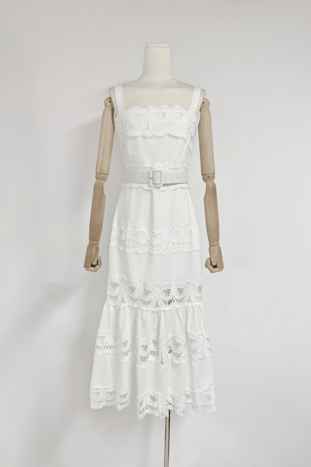 Lily White Lace Tiered Midi Dress Avalabel