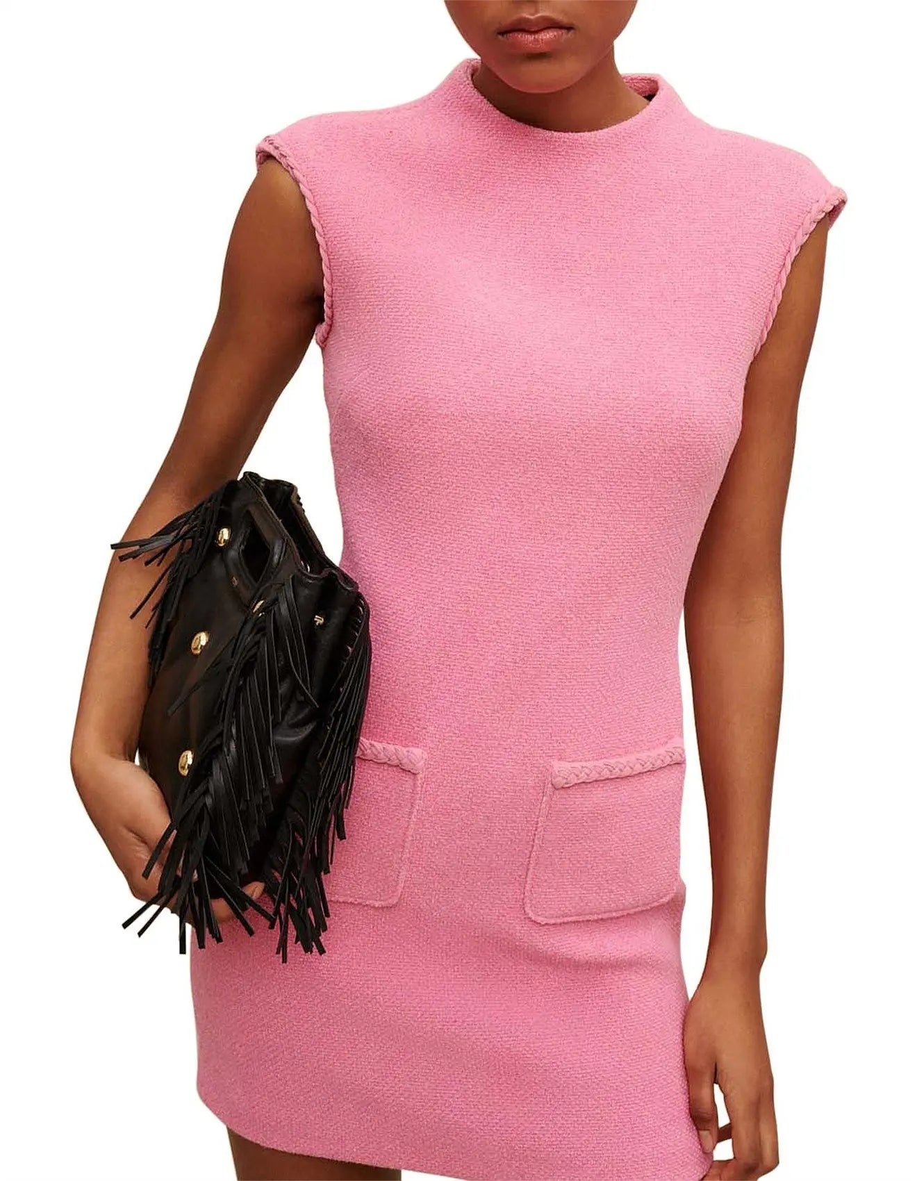 jessica sleeveless tweed mini dress in pink Avalabel