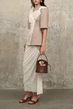 Sandra Color Block Fake Two‑Piece Wrap Midi Dress Avalabel