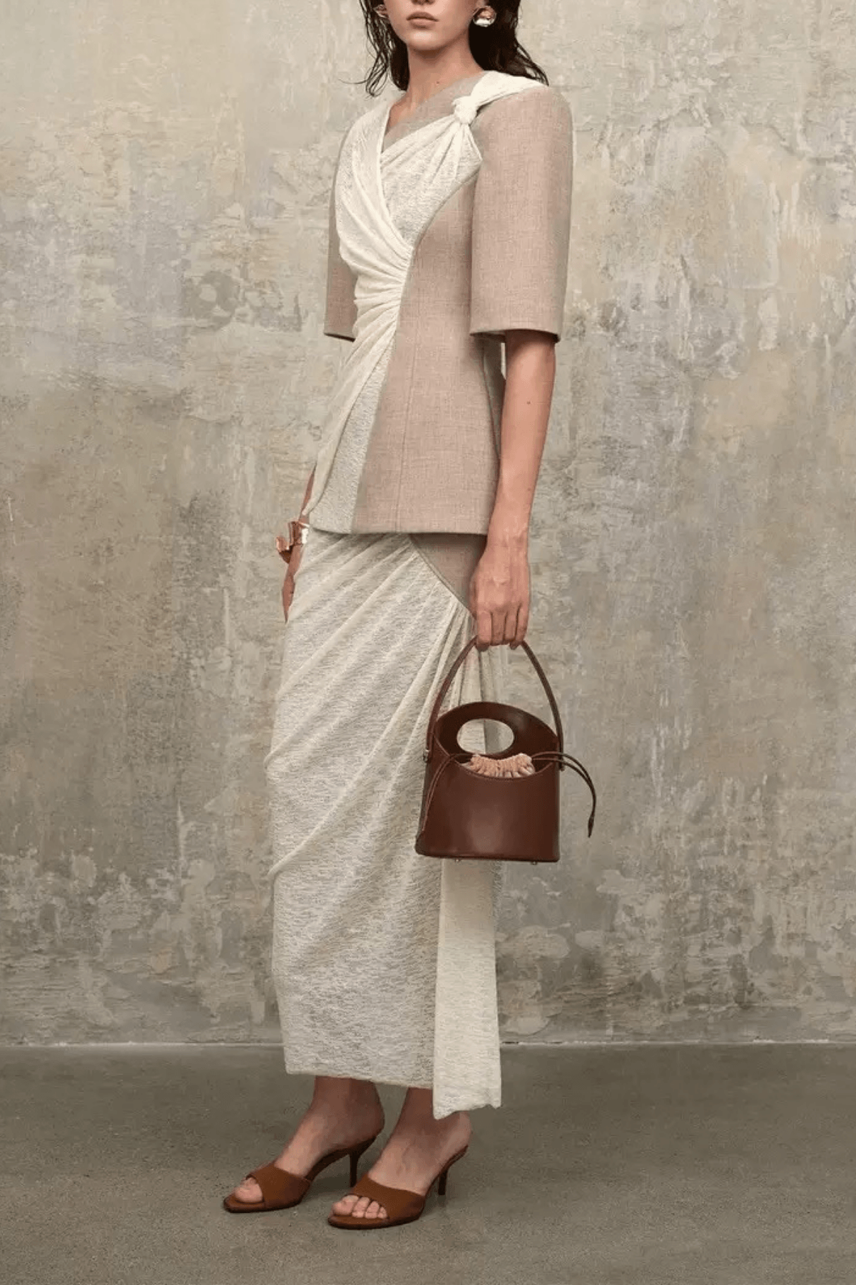 Sandra Color Block Fake Two‑Piece Wrap Midi Dress Avalabel
