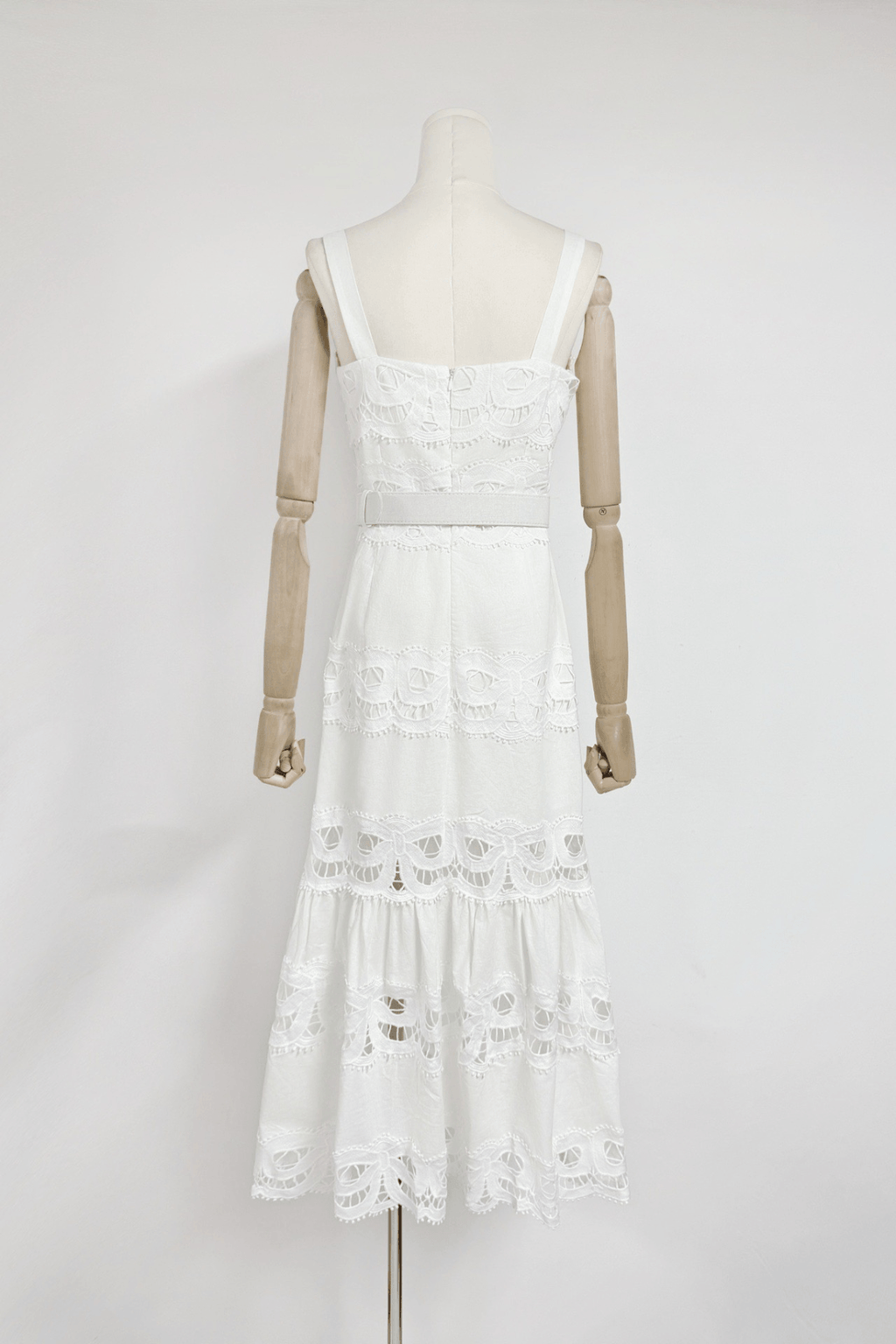 Lily White Lace Tiered Midi Dress Avalabel