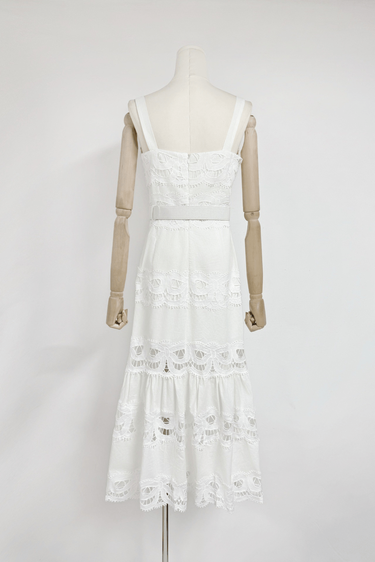 Lily White Lace Tiered Midi Dress Avalabel