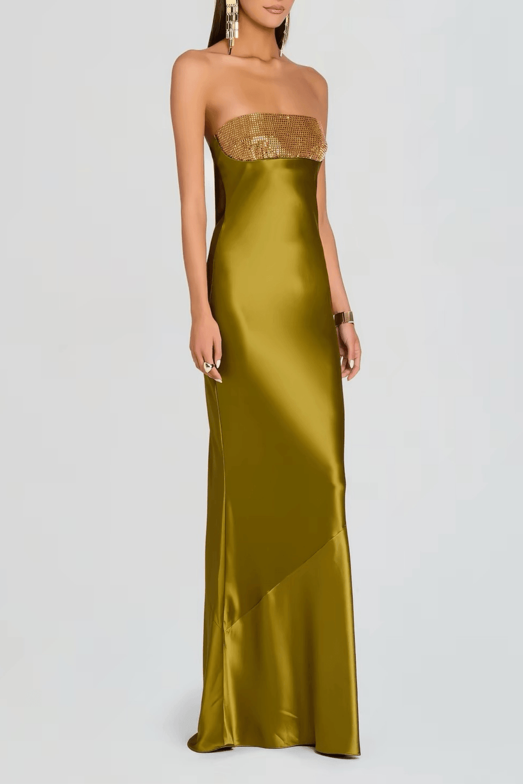 Alice Satin Strapless Beaded Mermaid Maxi Dress Avalabel