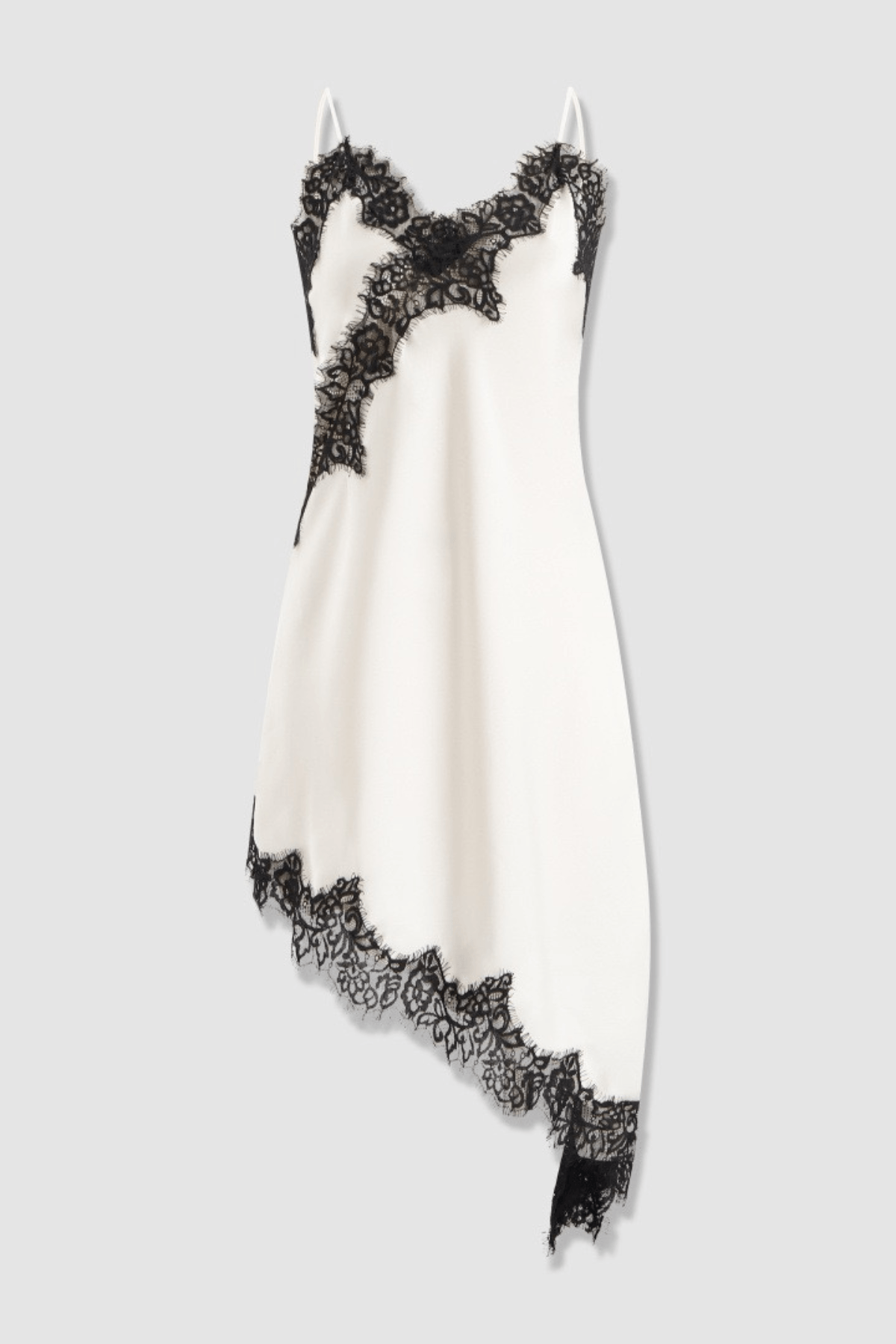 Ebony Black Lace Trim Satin Cowl Neck Slip Mini Dress Avalabel